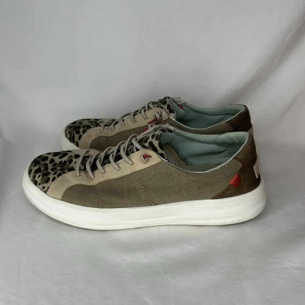 Hey Dude Shoes Womens 9 Beige Karina Loafers Leopard Print Canvas